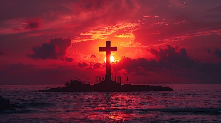 Cross silhouette at sunset